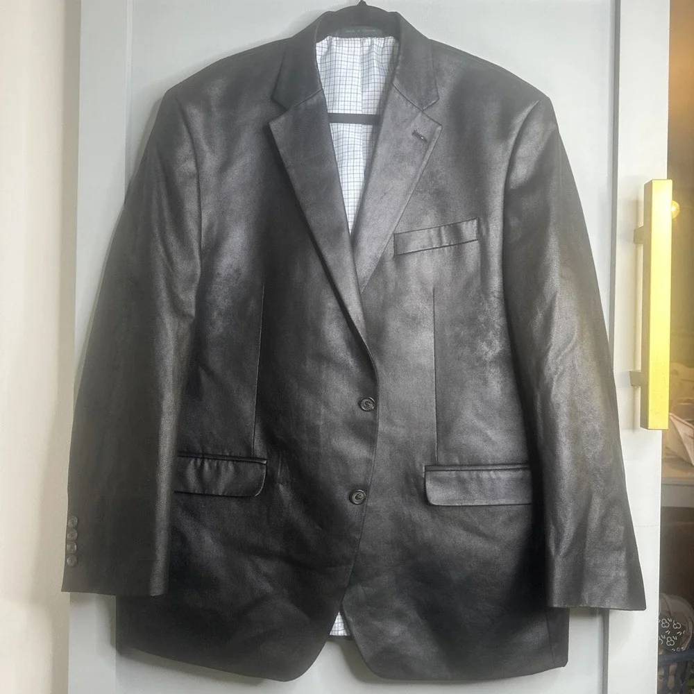 Lauren Ralph Lauren Jacket Mens 44R Black Blazer Sport Coat Faux Leather Classic